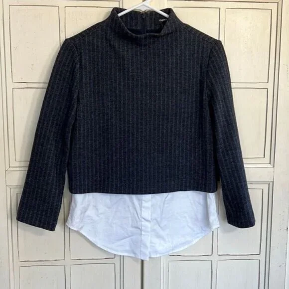 Theory size small navy pin stripe wool blend sweater top blouse - Picture 1 of 4